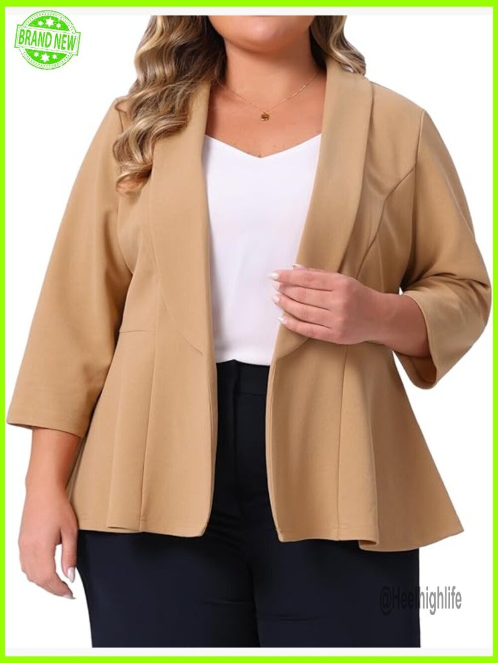 Plus Size Peplum Blazer 3/4 Sleeve Open Front Office Jacket